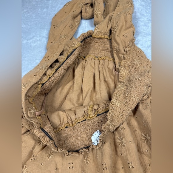 Aerie Spring Fling Boho Eyelet Embroidered Floral Halter Crossover Mini Dress L - Picture 14 of 16